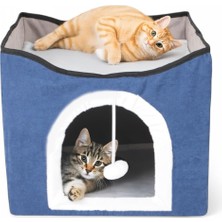 Defne Store Lacivert Katlanır Kapalı Kedi Evi ve Yatağı