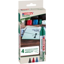 Ms 21 Ecoline Permanent Markör, 4'lü Set, Karışık Renkler, Yuvarlak Uç, Yeniden Doldurulabilir