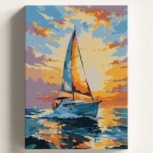 Defne Store Sayılarla Boyama Tuval Hobi Seti; Yelkenli Temalı Fırça ve Boya Dahil Set (Çıtalı) 50X70 Cm, Kendin Yap Sayılarla Tuval Boya Kiti (Kasnaklı)