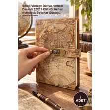 Yenilig 1 Adet Defter – Şifreli Vintage Dünya Haritası Desenli 22X15 cm Not Defteri Notebook Seyahat Günlüğü