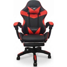 Ms Xandor XG300 Oyuncu Koltuğu Ayak Dayamalı Gaming Koltuk Çift Renk Deri 135° Yatabilen Boyun Bel Yastıklı Bilgisayar Sandalyesi - Kırmızı