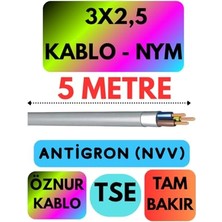 Defne Store Kablo; Öznur 3x2,5 Antigron (Nym), Gri, 5 Metre