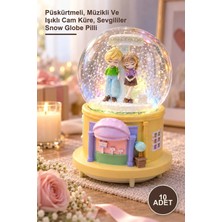 Yenilig 10 Adet Büyük Boy Mutlu Aşıklar Tasarımlı Kar Küresi – Püskürtmeli, Müzikli ve Işıklı Cam Küre, Sevgililer Snow Globe Pilli
