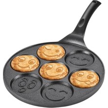 Defne Store Tava, 27 cm Döküm Granit Emojili Pancake Tavası | Yapışmaz Granit Kaplama Krep ve Pancake Tavası | Dayanıklı ve Eşit Isı Dağılımlı