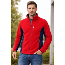 Bizim Terzi Kırmızı Lacivert Polar 3 Cepli Tam Fermuarlı Slim Fit Anti Pilling Tüylenme Yapmaz. Hava Geçirmez