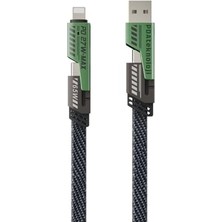 Defne Store 2 In 2 65W USB Type-C ve Lighting Uyumlu Örgülü Şarj ve Data Kablosu 1.5m Siyah AZ-B10TH