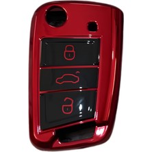 Ms Autohan Keys Volkswagen Golf 7, Golf 7.5, Tiguan, Polo, T-Roc, T-Cross Için Lüks Nano Anahtar Koruma Kılıfı, Kırmızı