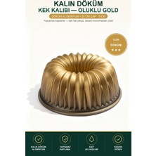 Viracasa Kalın Döküm Kek Kalıbı Oluklu Gold 25 cm Çap Yapışmaz Bundt Pasta Kalıbı