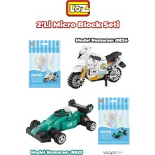 Defne Store Loz Micro Block 2'li Yarış Seti Araba Motor 2 Farklı Model Dekoratif Yapı Blok Seti