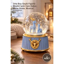 Yenilig 2 Adet Kar Küresi – Orta Boy Geyik Figürlü Müzikli Işıklı Cam Dekor, Snow Globe, Musical