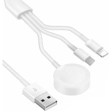 Defne Store Akıllı Saat 3 In 1 Lightning-Type-C-Wireless USB Şarj Kablosu, Beyaz