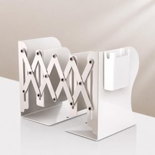 Ms Ayarlanabilir Teleskopik Metal Kitap Tutucu, Masaüstü Kitap Desteği ve Raf Düzenleyici Stand, 9-42 cm Genişleyebilir, Mıknatıslı Kalemlik Hediyeli (Krem)