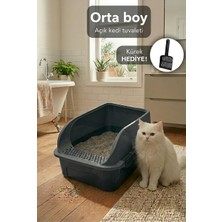 Ms Comfort Açık Kedi Tuvaleti, 52X37X23 Cm, Yüksek Kenarlı Kedi Tuvalet Kabı, Kum Küreği Hediyeli