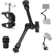 Ms Profesyonel Magic Arm Dslr Kamera Tutucu Süper Kelepçeli Mengene Stand, 1/4 3/8 Dişli Flaş Pabuçlu Esnek Mafsallı Kol Tripod Masa Gidon Monitör Mikrofon Aksiyon Kamera Sabitleme, MG01, Siyah