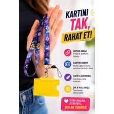 Dodo Bone Çiçekler Yaka Kartı, Boyun  Askı Ipi, Kart Askı Ipi, Telefon Askı Aparatı, Sarı Yatay Kartlık