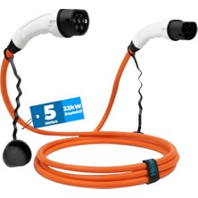 Defne Store 22KW (32A) Tip 2 Premium Elektrikli Araç Şarj Kablosu 5 Metre - Turuncu, IP54 Suya Dayanıklı, Tüm Elektrikli Araçlarla Uyumlu