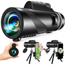 Defne Store 80X100 Monoküler Dürbün, 52 mm Objektif Lens, 10 Km Görüş, Gece Görüşü, Telefon Tutucu, Tripod ve Çanta
