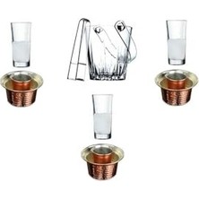 Defne Store 8 Parça Rakı Bardak Meşrubat Bakır Ehlikeyf ve Buz Kovası Keyif Seti
