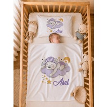 Pia Baby Isme Özel Kız Bebek Battaniye 80X80 cm ve Yastık Kılıfı 35X45 cm %100 Pamuk Organik Baskılı Bebek Seti Bebek Hediyesi