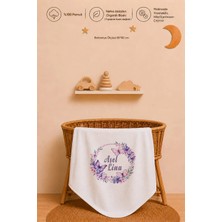 Pia Baby Isme Özel Kız Bebek Battaniyesi 80X80 cm %100 Pamuk Çift Kat Penye Organik Baskılı Isimli Bebek Battaniyesi