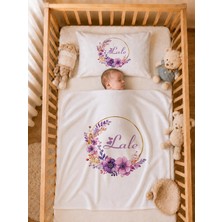 Pia Baby Isme Özel Kız Bebek Battaniye 80X80 cm ve Yastık Kılıfı 35X45 cm %100 Pamuk Organik Baskılı Bebek Seti Bebek Hediyesi