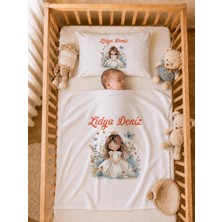 Pia Baby Isme Özel Kız Bebek Battaniye 80X80 cm ve Yastık Kılıfı 35X45 cm %100 Pamuk Organik Baskılı Bebek Seti Bebek Hediyesi
