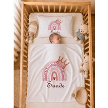 Pia Baby Isme Özel Kız Bebek Battaniye 80X80 cm ve Yastık Kılıfı 35X45 cm %100 Pamuk Organik Baskılı Bebek Seti Bebek Hediyesi