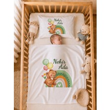 Pia Baby Isme Özel Kız Bebek Battaniye 80X80 cm ve Yastık Kılıfı 35X45 cm %100 Pamuk Organik Baskılı Bebek Seti Bebek Hediyesi