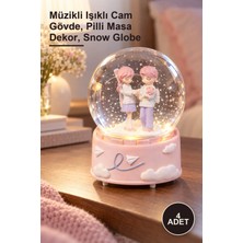 Yenilig 4 Adet Orta Boy Romantik Çift Kar Küresi – Müzikli Işıklı Cam Gövde, Pilli Masa Dekor, Snow Globe
