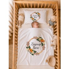 Pia Baby Isme Özel Kız Bebek Battaniye 80X80 cm ve Yastık Kılıfı 35X45 cm %100 Pamuk Organik Baskılı Bebek Seti Bebek Hediyesi