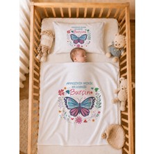 Pia Baby Isme Özel Kız Bebek Battaniye 80X80 cm ve Yastık Kılıfı 35X45 cm %100 Pamuk Organik Baskılı Bebek Seti Bebek Hediyesi