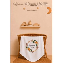 Pia Baby Isme Özel Kız Bebek Battaniyesi 80X80 cm %100 Pamuk Çift Kat Penye Organik Baskılı Isimli Bebek Battaniyesi