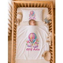 Pia Baby Isme Özel Kız Bebek Battaniye 80X80 cm ve Yastık Kılıfı 35X45 cm %100 Pamuk Organik Baskılı Bebek Seti Bebek Hediyesi