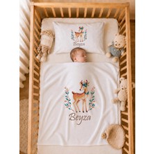 Pia Baby Isme Özel Kız Bebek Battaniye 80X80 cm ve Yastık Kılıfı 35X45 cm %100 Pamuk Organik Baskılı Bebek Seti Bebek Hediyesi