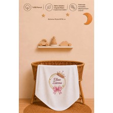 Pia Baby Isme Özel Kız Bebek Battaniyesi 80X80 cm %100 Pamuk Çift Kat Penye Organik Baskılı Isimli Bebek Battaniyesi