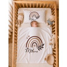 Pia Baby Isme Özel Kız Bebek Battaniye 80X80 cm ve Yastık Kılıfı 35X45 cm %100 Pamuk Organik Baskılı Bebek Seti Bebek Hediyesi