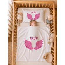 Pia Baby Isme Özel Kız Bebek Battaniye 80X80 cm ve Yastık Kılıfı 35X45 cm %100 Pamuk Organik Baskılı Bebek Seti Bebek Hediyesi