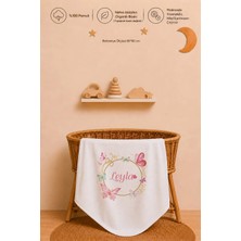 Pia Baby Isme Özel Kız Bebek Battaniyesi 80X80 cm %100 Pamuk Çift Kat Penye Organik Baskılı Isimli Bebek Battaniyesi