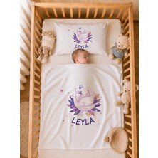 Pia Baby Isme Özel Kız Bebek Battaniye 80X80 cm ve Yastık Kılıfı 35X45 cm %100 Pamuk Organik Baskılı Bebek Seti Bebek Hediyesi