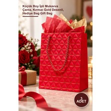 Yenilig 3 Adet Karton Hediye Çantası – Küçük Boy Ipli Mukavva Çanta, Kırmızı Gold Desenli, Hediye Bag Gift Bag