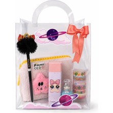 Sevimli Yıldız Temalı Kırtasiye Seti/peluş Kalem Kutusu, Hb Kalem, Silgi, Washi Bantlar, Kalemtıraş (Pudra Pembe - Sarı)