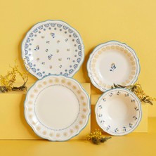 Mabel DESENLI%100 Stoneware Yemek Takımı, Mavi, 6 Kişilik (6 Adet Yemek Tabağı: 21.5 cm / 6 Adet Pasta Tabağı: 20.5 cm / 6 Adet Çorba Kasesi: 15.5 cm