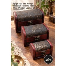 Yenilig 3 Adet Ahşap Deri Sandık Kutusu – Iç Içe 3'lü Set, Vintage Nostaljik Tasarım, Hediye Box, Wooden Leather Chest