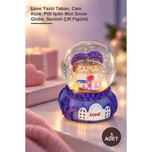 Yenilig 3 Adet Işıklı Mini Kar Küresi – Love Yazılı Taban, Cam Küre, Pilli Işıklı Mini Snow Globe, Sevimli Çift Figürlü