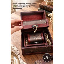 Yenilig 10 Adet Ahşap Deri Sandık Kutusu – 3'lü Iç Içe Vintage Nostaljik Hediye Kutusu, Dekoratif Kutu, Wooden Leather Chest, Storage Box