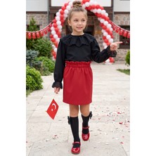 Parla Kids Kız Çocuk Luisa Siyah Dantelli Bluz Kırmızı Etek Alt Üst Takım 29 Ekim Gösteri Kıyafeti