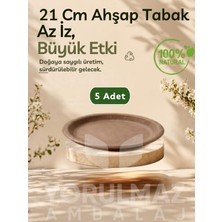 Yorulmaz Ambalaj 🌿 21 cm %100 Doğal Biogranül Ahşap Tabak 5’li – Kullan-At Piknik & Servis Tabağı