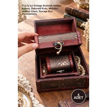 Yenilig 5 Adet Ahşap Deri Sandık Kutusu – 3'lü Iç Içe Vintage Nostaljik Hediye Kutusu, Dekoratif Kutu, Wooden Leather Chest, Storage Box