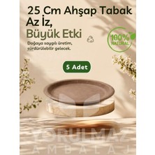 Yorulmaz Ambalaj 🌿 25 cm %100 Doğal Biogranül Ahşap Tabak 5’li – Kullan-At Piknik & Servis Tabağı
