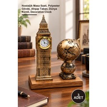 Yenilig 3 Adet Dekoratif London Saat Kulesi – Nostaljik Masa Saati, Polyester Gövde, Ahşap Taban, Dünya Küreli, Decorative Clock